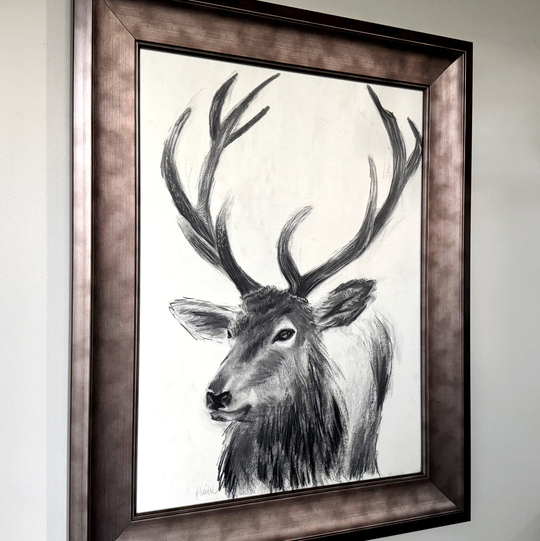 Guide Me Home | Original Charcoal Stag Drawing | 18x24" Framed