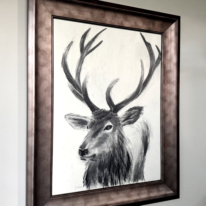 Guide Me Home | Original Charcoal Stag Drawing | 18x24" Framed