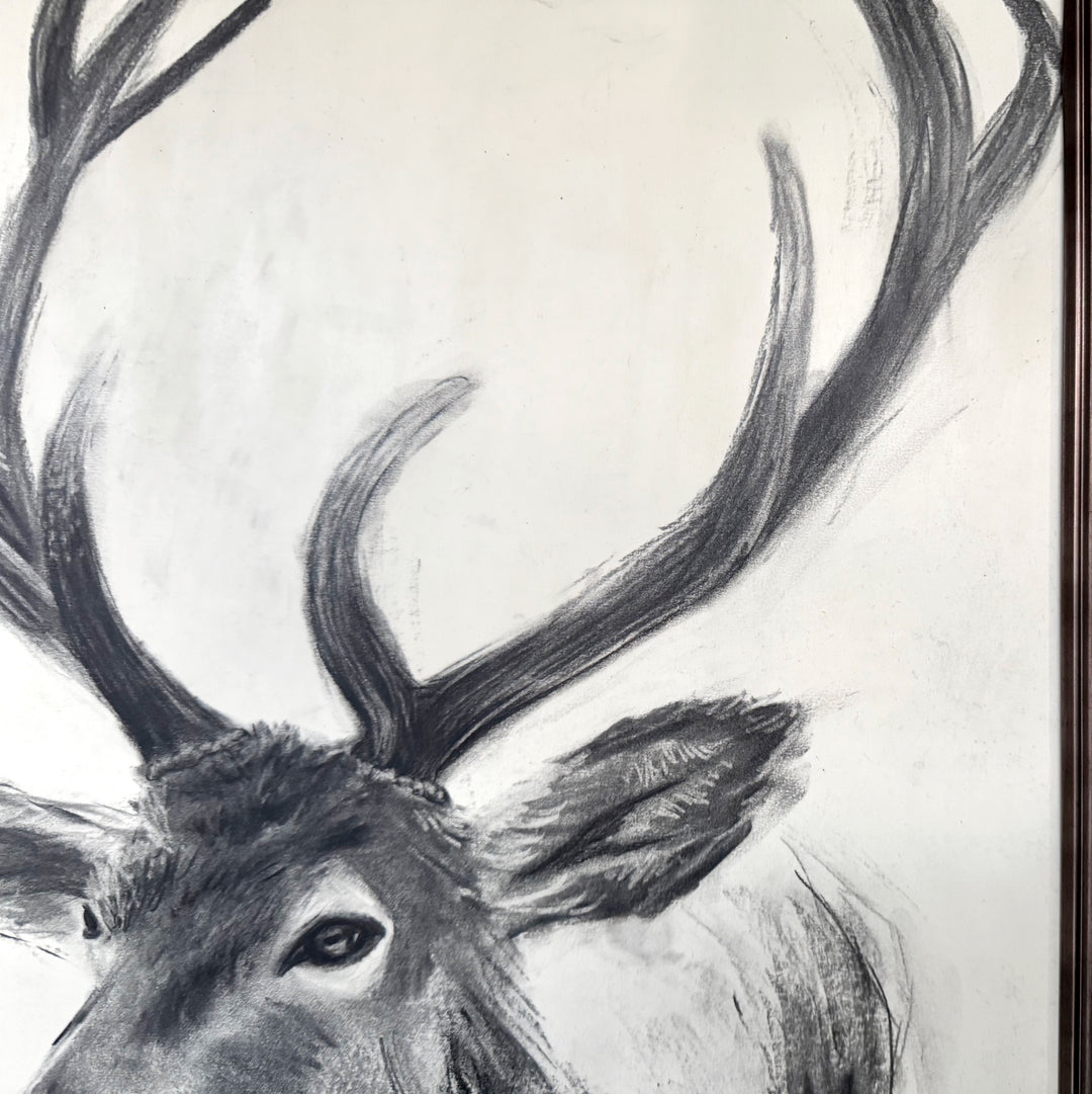 Guide Me Home | Original Charcoal Stag Drawing | 18x24" Framed