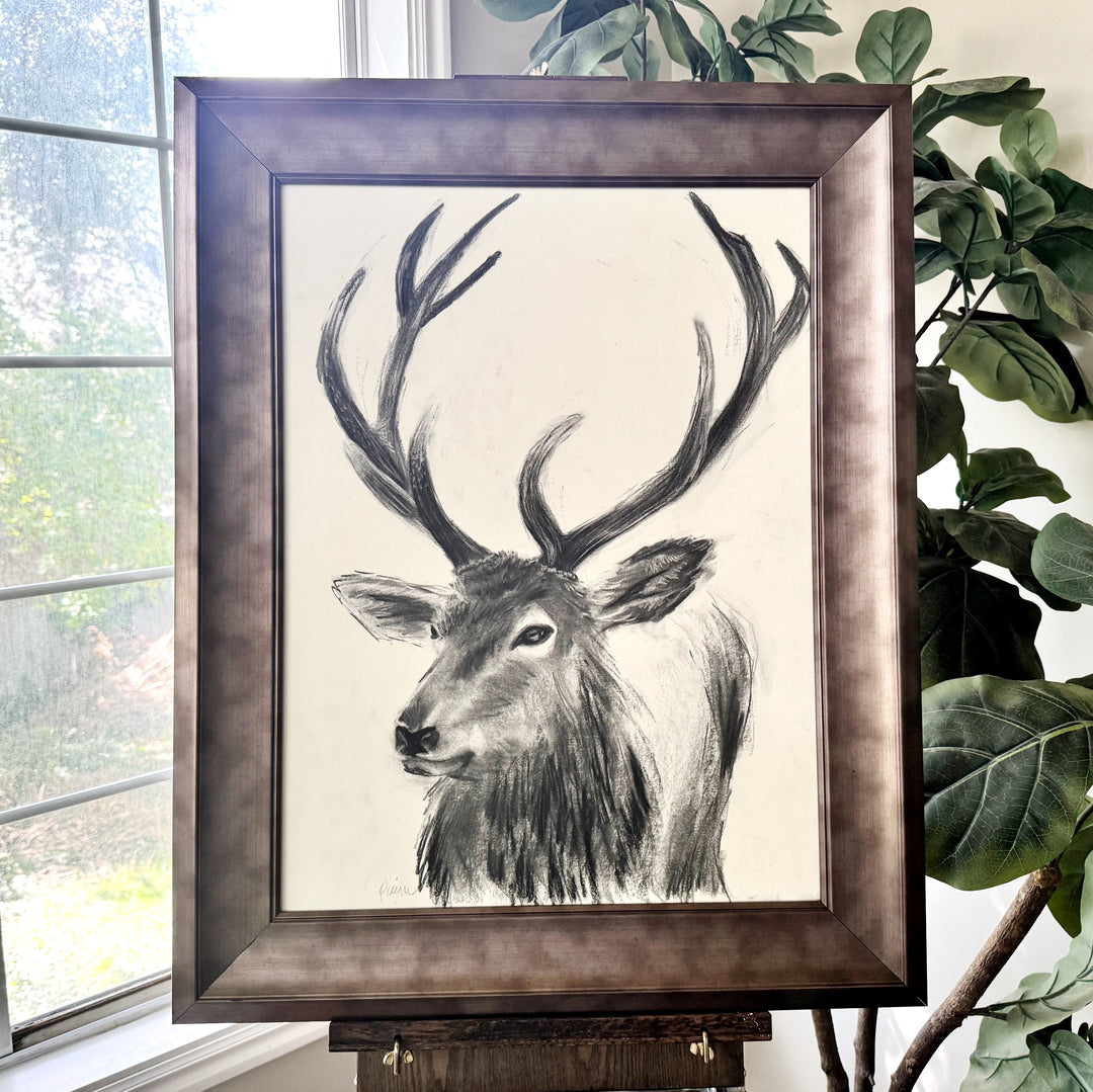 Guide Me Home | Original Charcoal Stag Drawing | 18x24" Framed