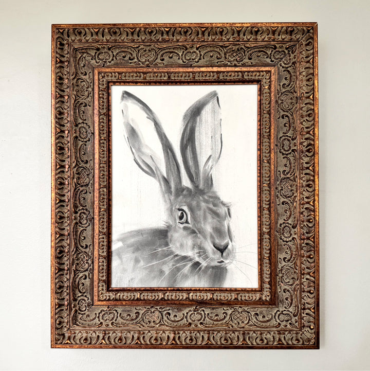 The Wayfinder | Original Charcal Rabbit Drawing | 8x11" framed