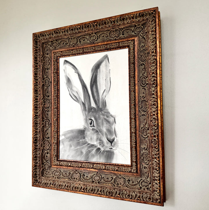 The Wayfinder | Original Charcal Rabbit Drawing | 8x11" framed