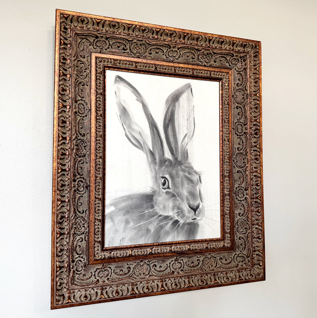 The Wayfinder | Original Charcal Rabbit Drawing | 8x11" framed