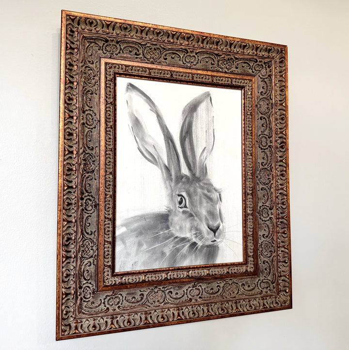The Wayfinder | Original Charcal Rabbit Drawing | 8x11" framed