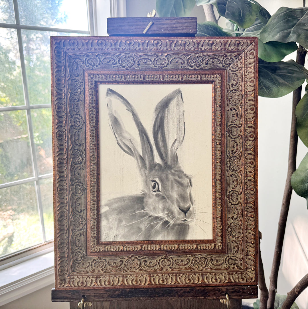The Wayfinder | Original Charcal Rabbit Drawing | 8x11" framed