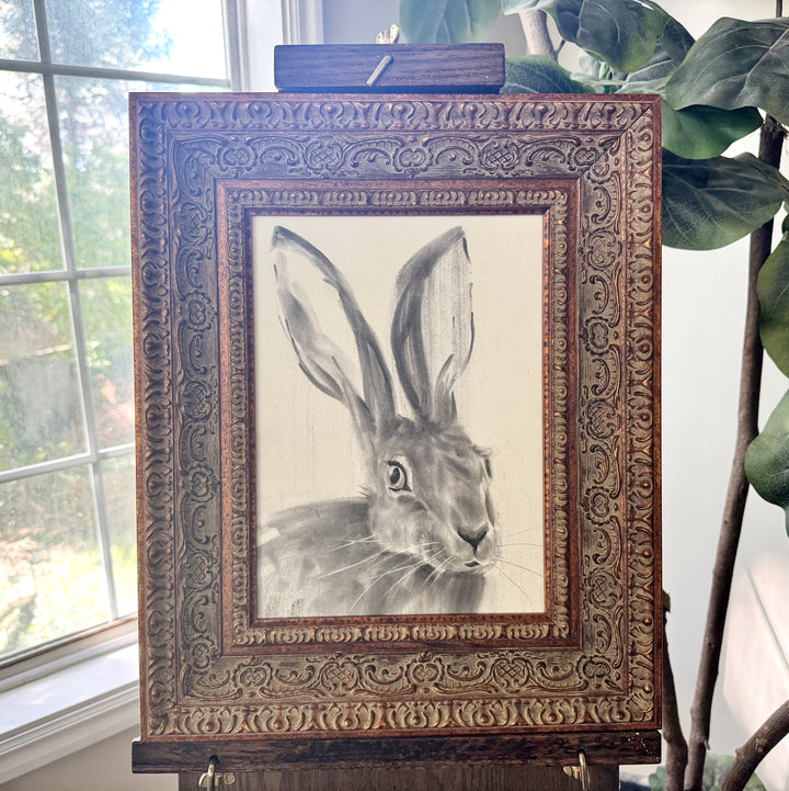 The Wayfinder | Original Charcal Rabbit Drawing | 8x11" framed