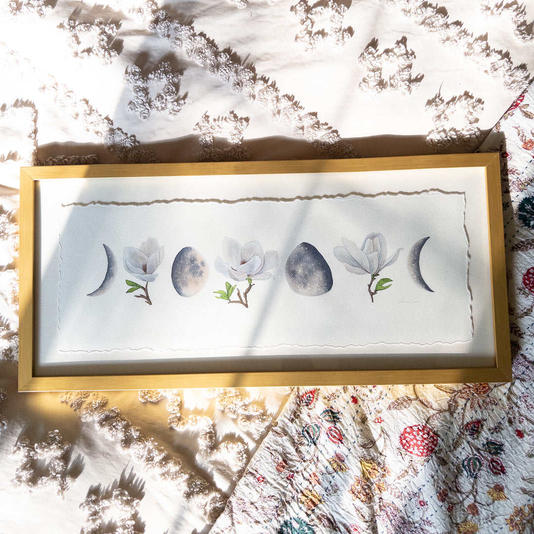 Moonlit Magnolias | Original Watercolor Painting Framed