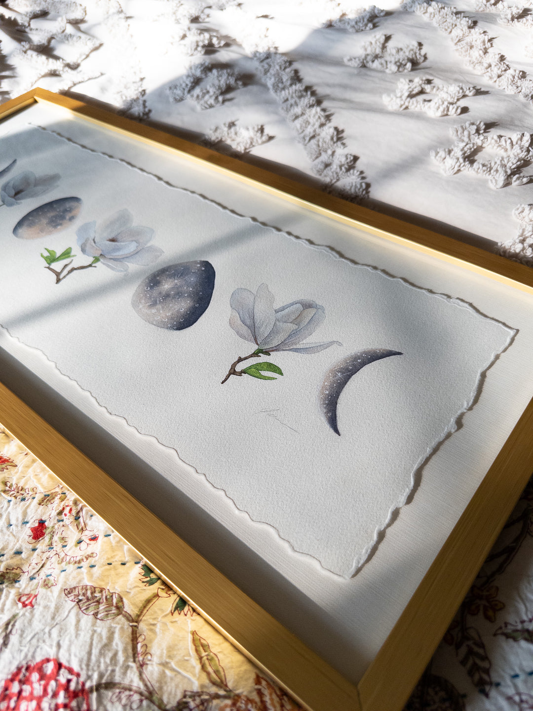 Moonlit Magnolias | Original Watercolor Painting Framed