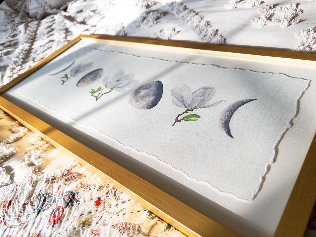 Moonlit Magnolias | Original Watercolor Painting Framed