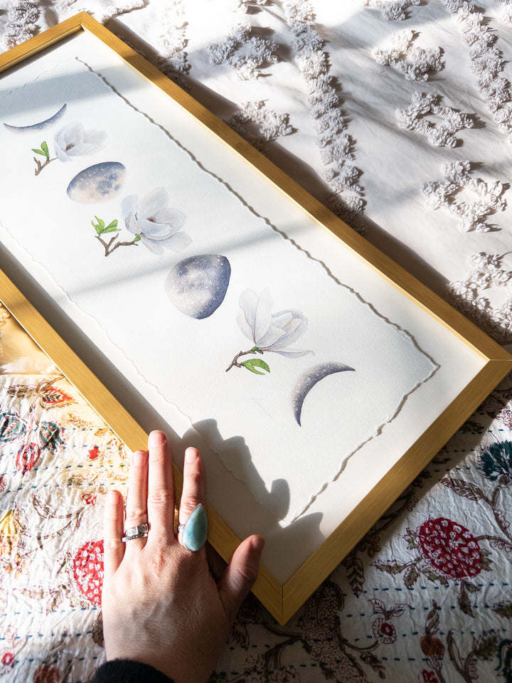 Moonlit Magnolias | Original Watercolor Painting Framed