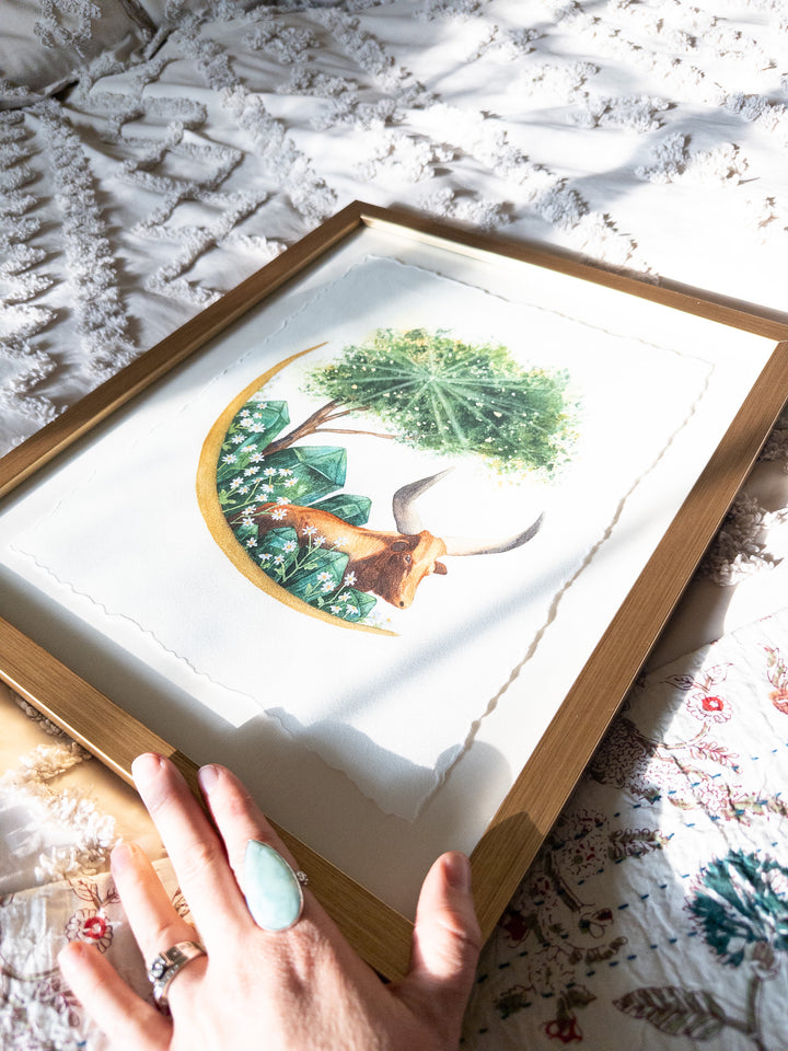 Taurus New Moon | Original Watercolor Painting 11x14" Framed