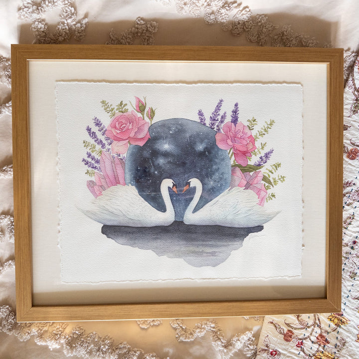 Libra Full Pink Moon | Original Watercolor Painting 11x14" Framed