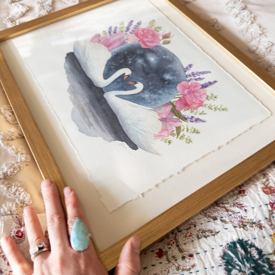 Libra Full Pink Moon | Original Watercolor Painting 11x14" Framed