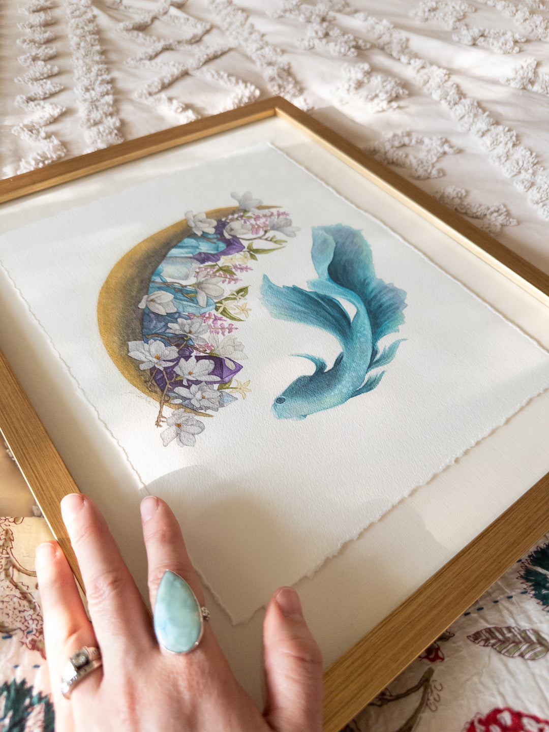 Pisces New Moon | Original Watercolor Painting 11x14" Framed