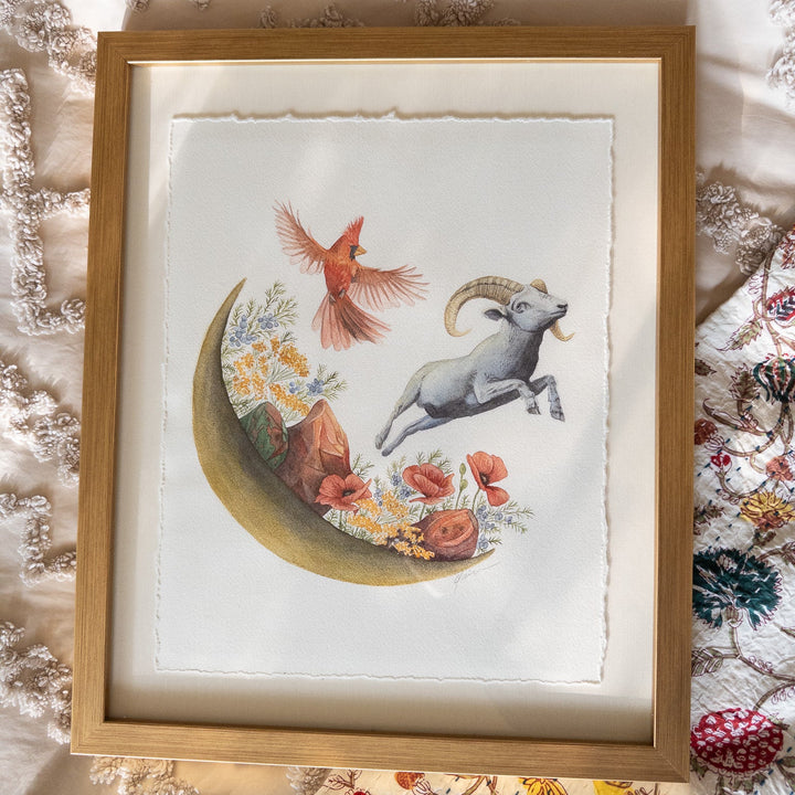 Aries New Moon | Original Watercolor Painting 11x14" Framed