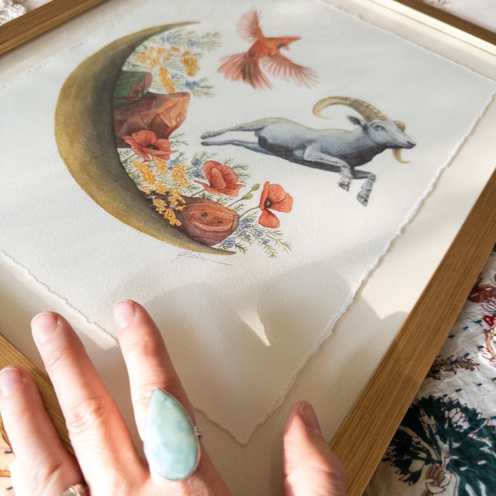 Aries New Moon | Original Watercolor Painting 11x14" Framed