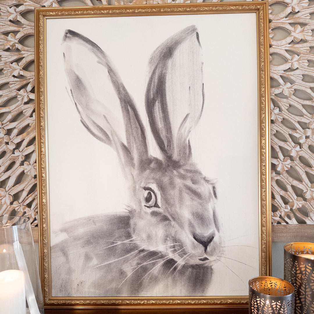 The Wayfinder | Charcoal Rabbit Drawing | 24x32" reproduction framed