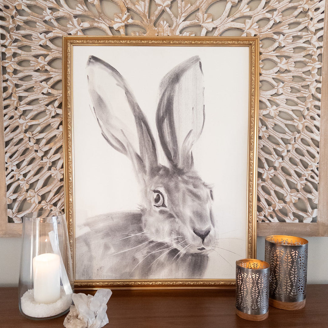 The Wayfinder | Charcoal Rabbit Drawing | 24x32" reproduction framed
