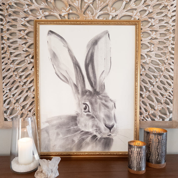 The Wayfinder | Charcoal Rabbit Drawing | 24x32" reproduction framed