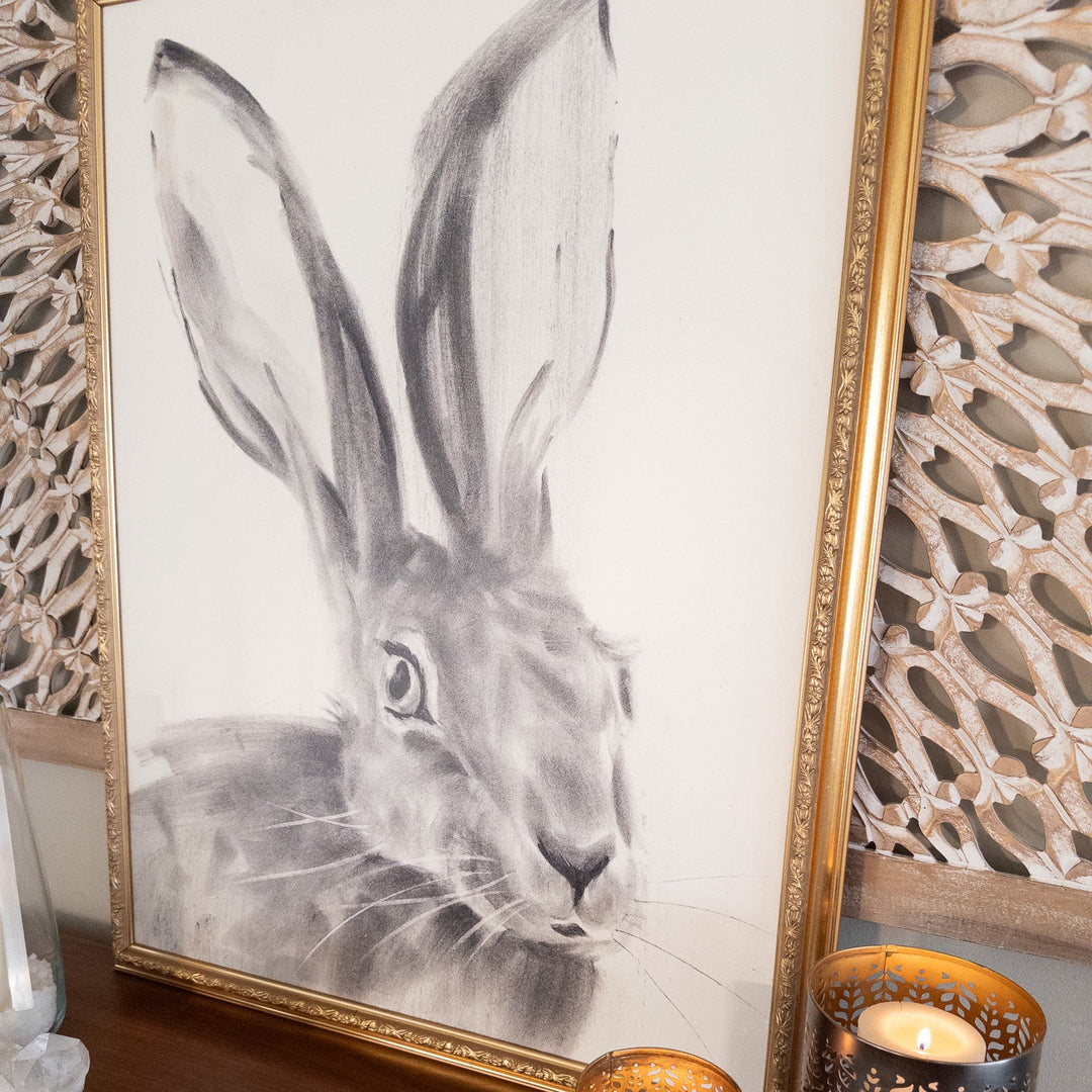 The Wayfinder | Charcoal Rabbit Drawing | 24x32" reproduction framed