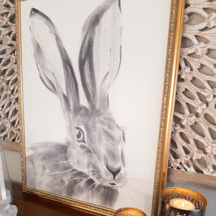 The Wayfinder | Charcoal Rabbit Drawing | 24x32" reproduction framed