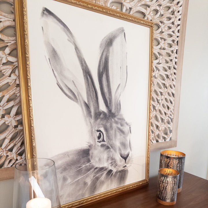 The Wayfinder | Charcoal Rabbit Drawing | 24x32" reproduction framed