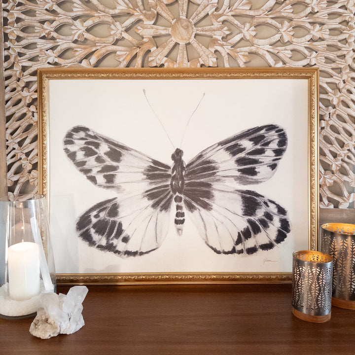 Triumphant Emergence | Charcoal Butterfly Drawing | 24x32" framed reproduction