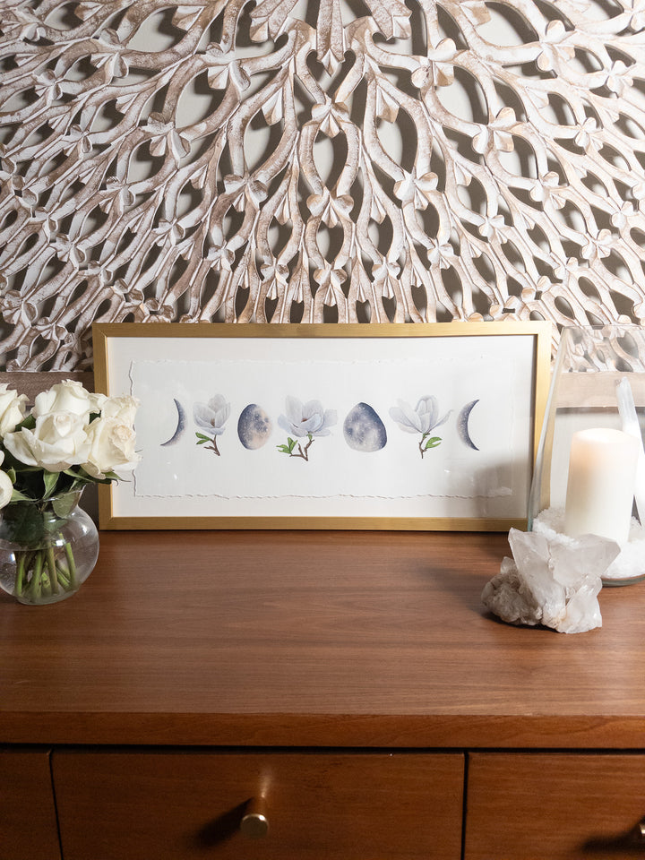 Moonlit Magnolias | Original Watercolor Painting Framed