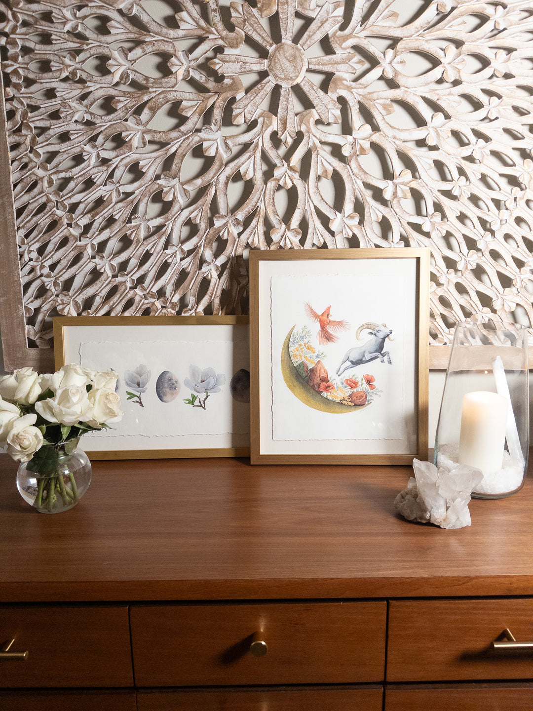 Moonlit Magnolias | Original Watercolor Painting Framed