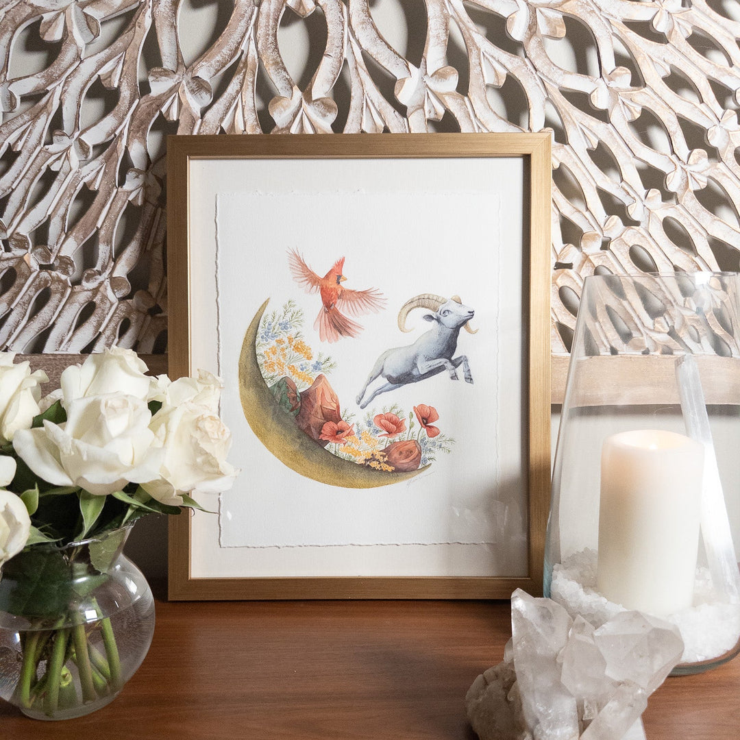 Aries New Moon | Original Watercolor Painting 11x14" Framed
