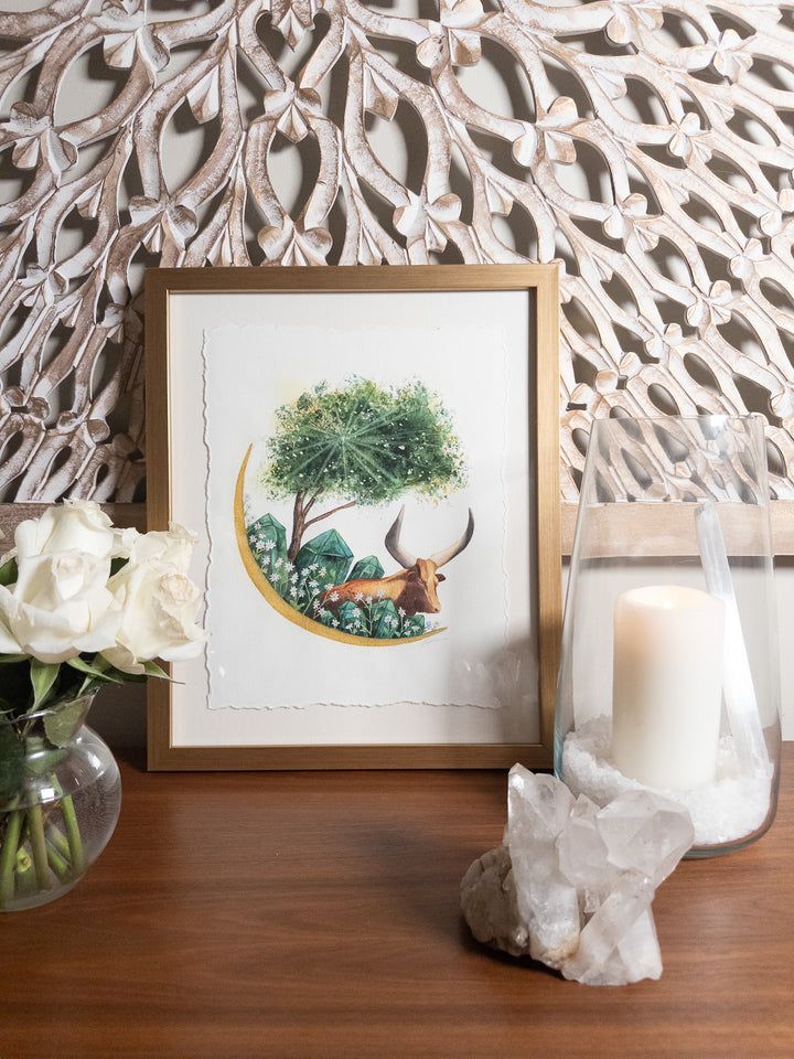 Taurus New Moon | Original Watercolor Painting 11x14" Framed