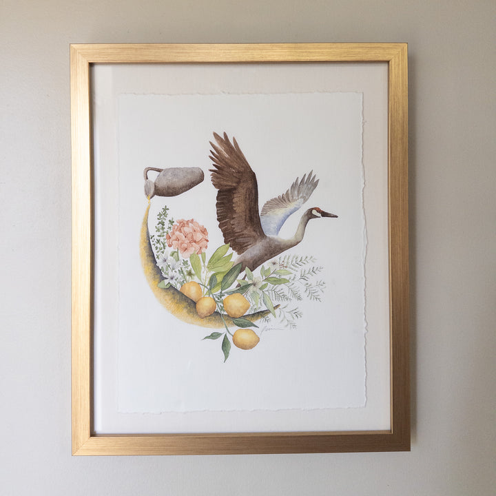 Aquarius New Moon | Original Watercolor Painting 11x14" Framed