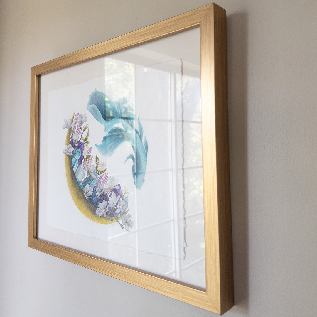 Pisces New Moon | Original Watercolor Painting 11x14" Framed