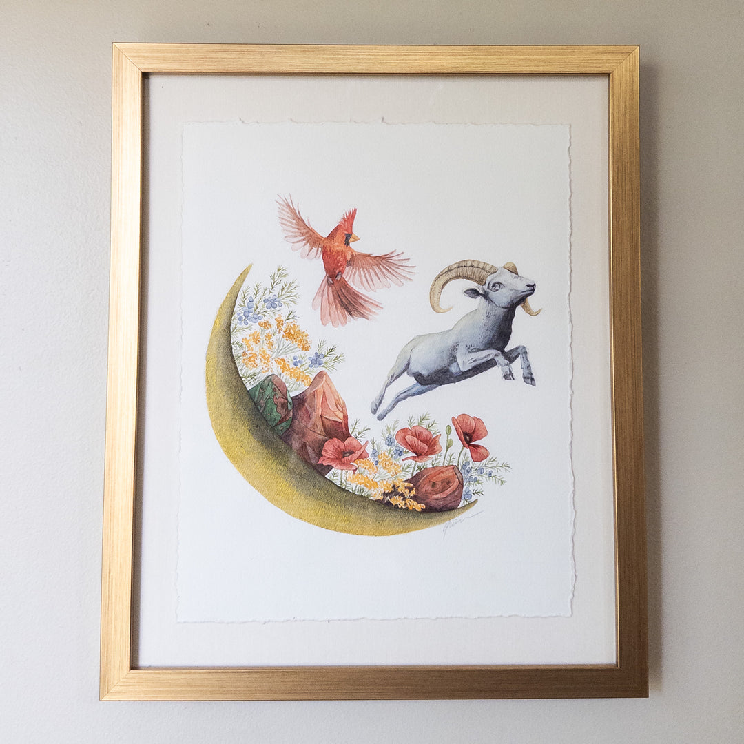 Aries New Moon | Original Watercolor Painting 11x14" Framed