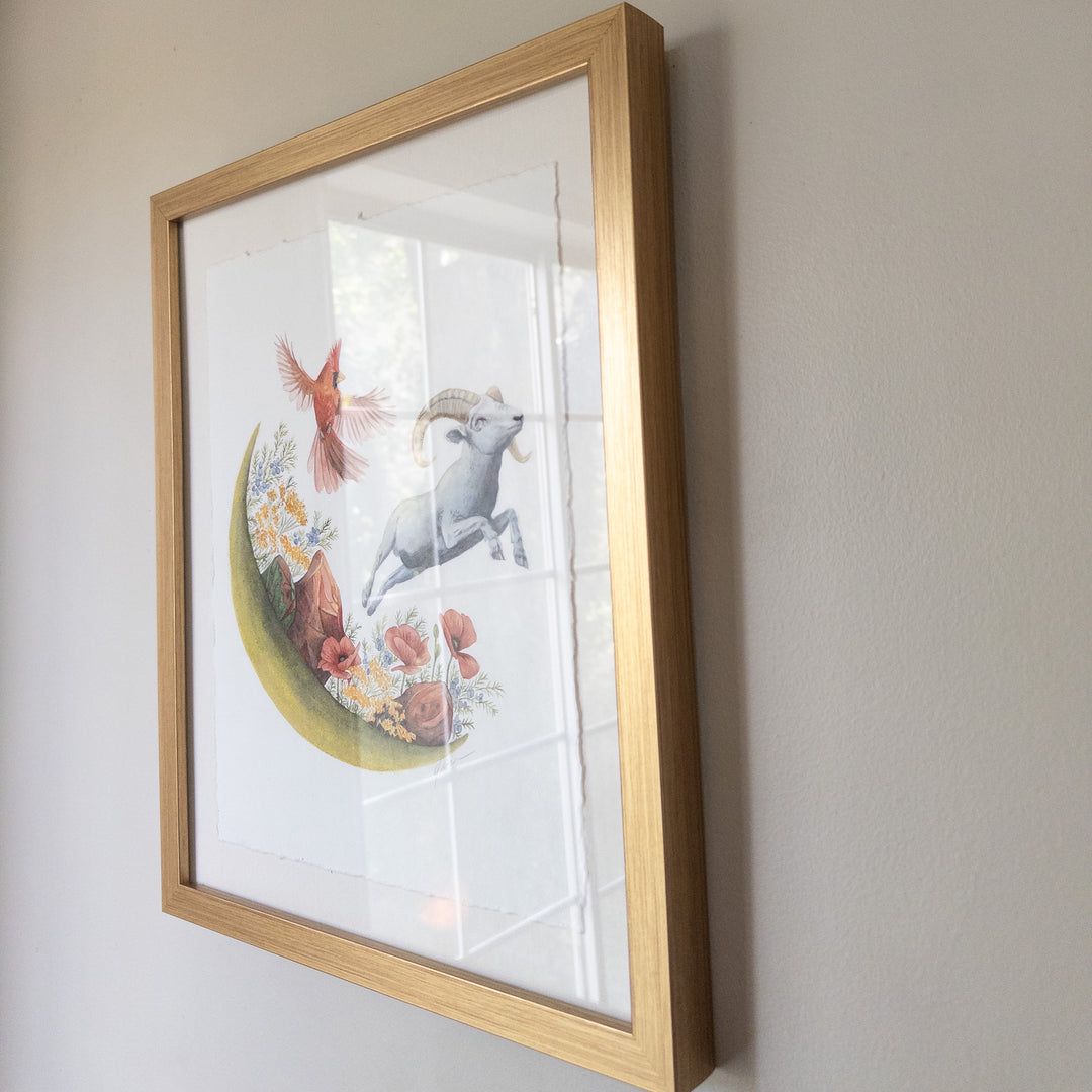 Aries New Moon | Original Watercolor Painting 11x14" Framed