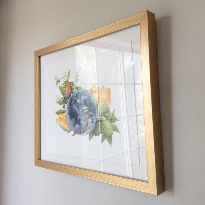 Virgo Full Worm Moon | Original Watercolor Painting 11x14" Framed
