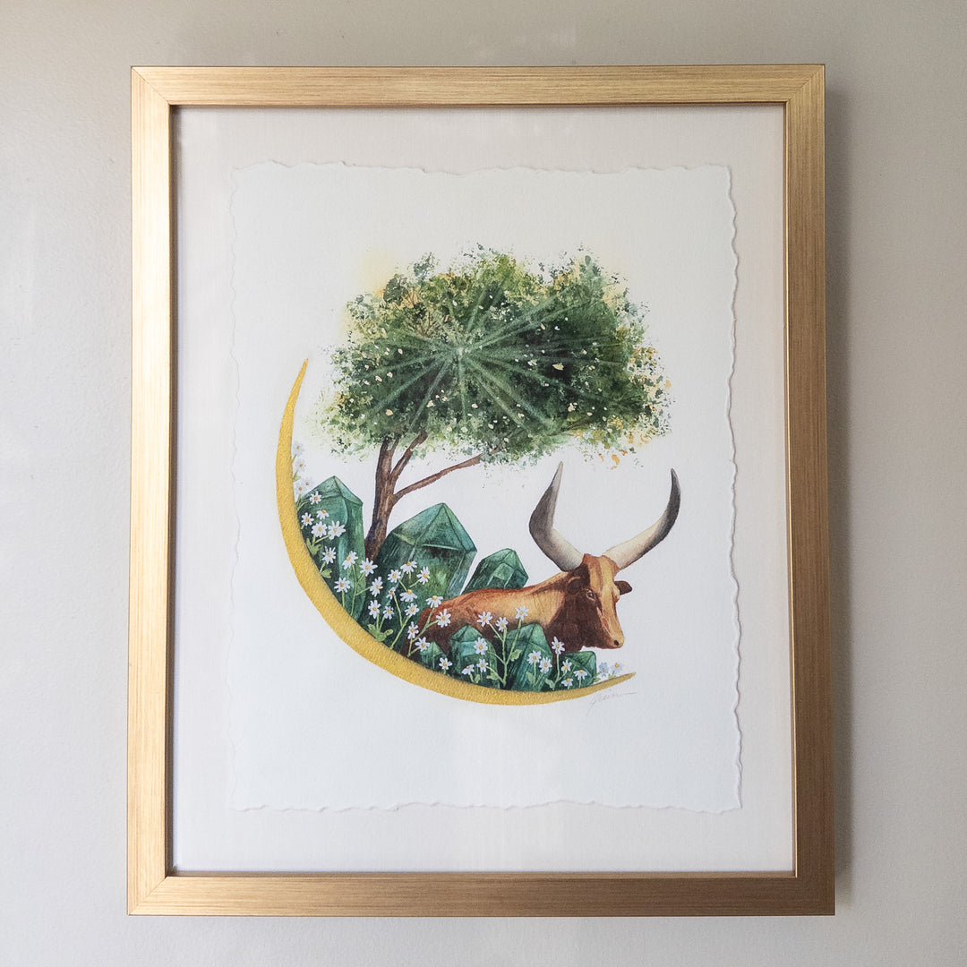 Taurus New Moon | Original Watercolor Painting 11x14" Framed