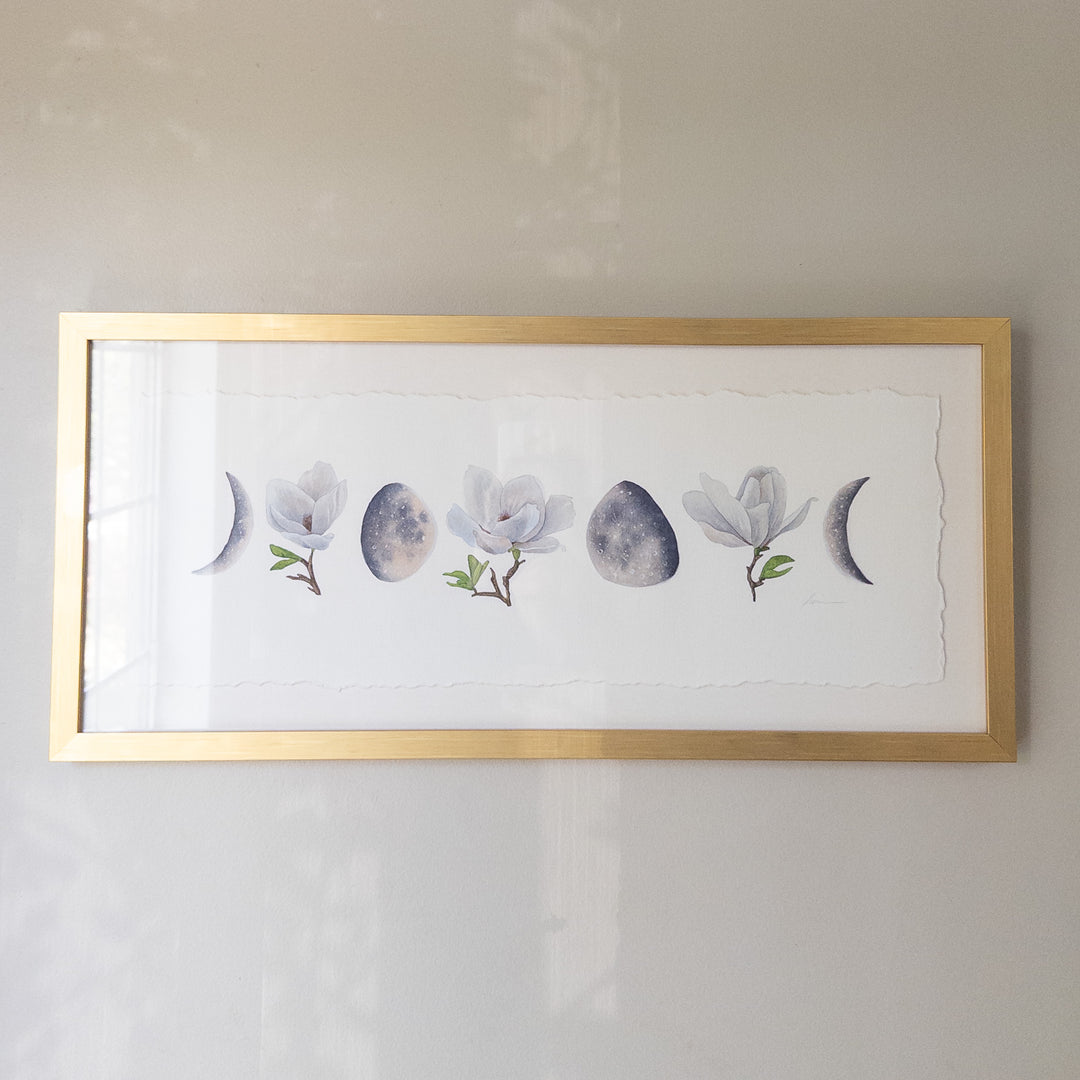 Moonlit Magnolias | Original Watercolor Painting Framed