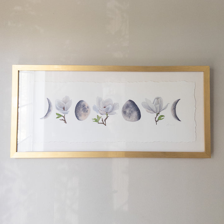 Moonlit Magnolias | Original Watercolor Painting Framed