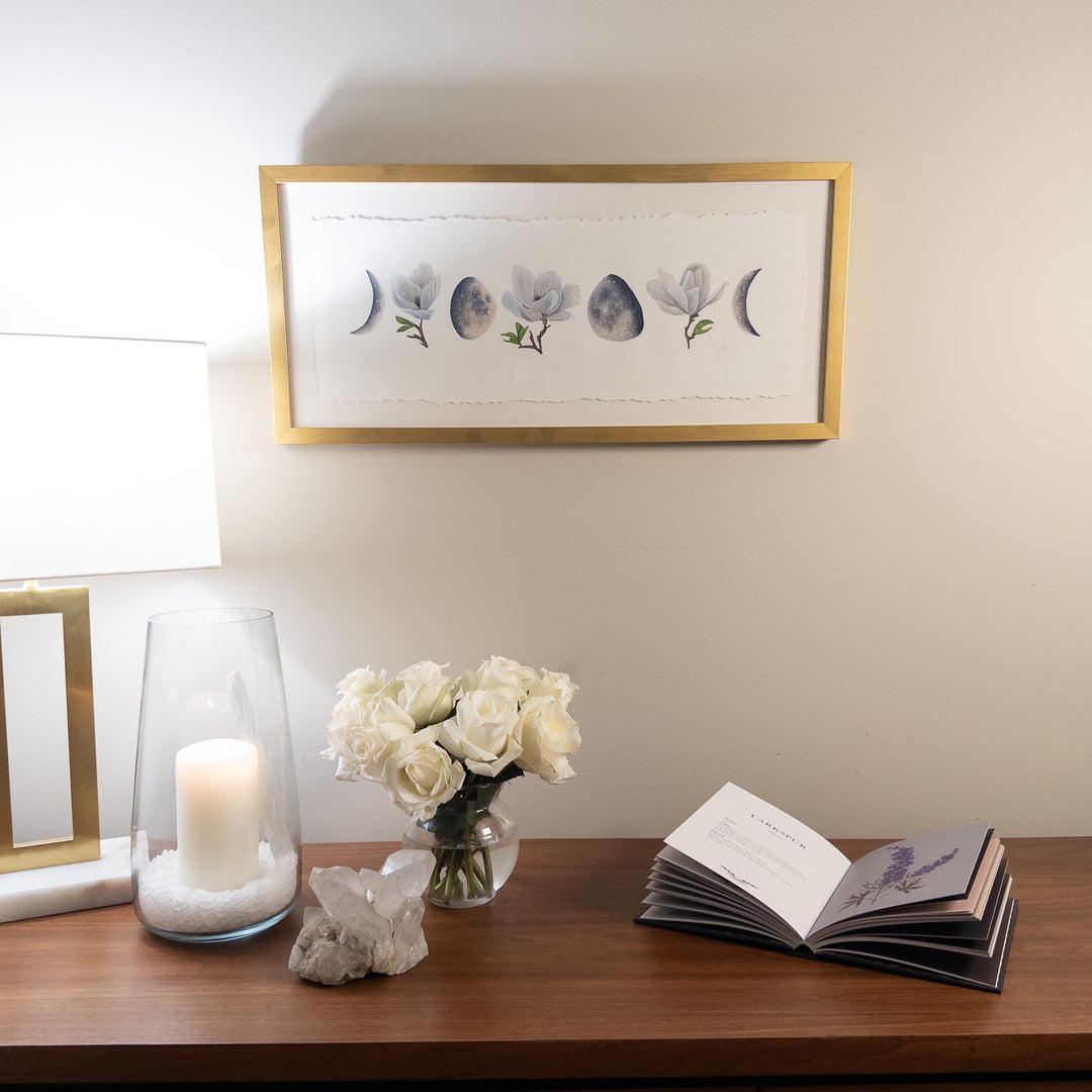 Moonlit Magnolias | Original Watercolor Painting Framed