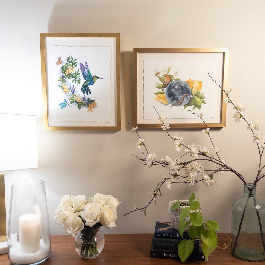 Gemini New Moon | Original Watercolor Painting 11x14" Framed