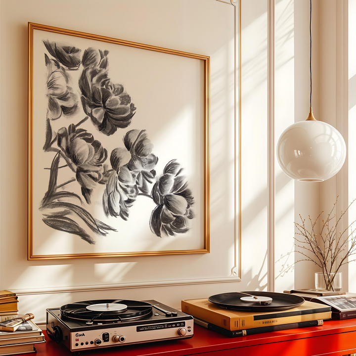 Midnight Peonies | Charcoal Floral Limited Edition Signed Fine Art Print
