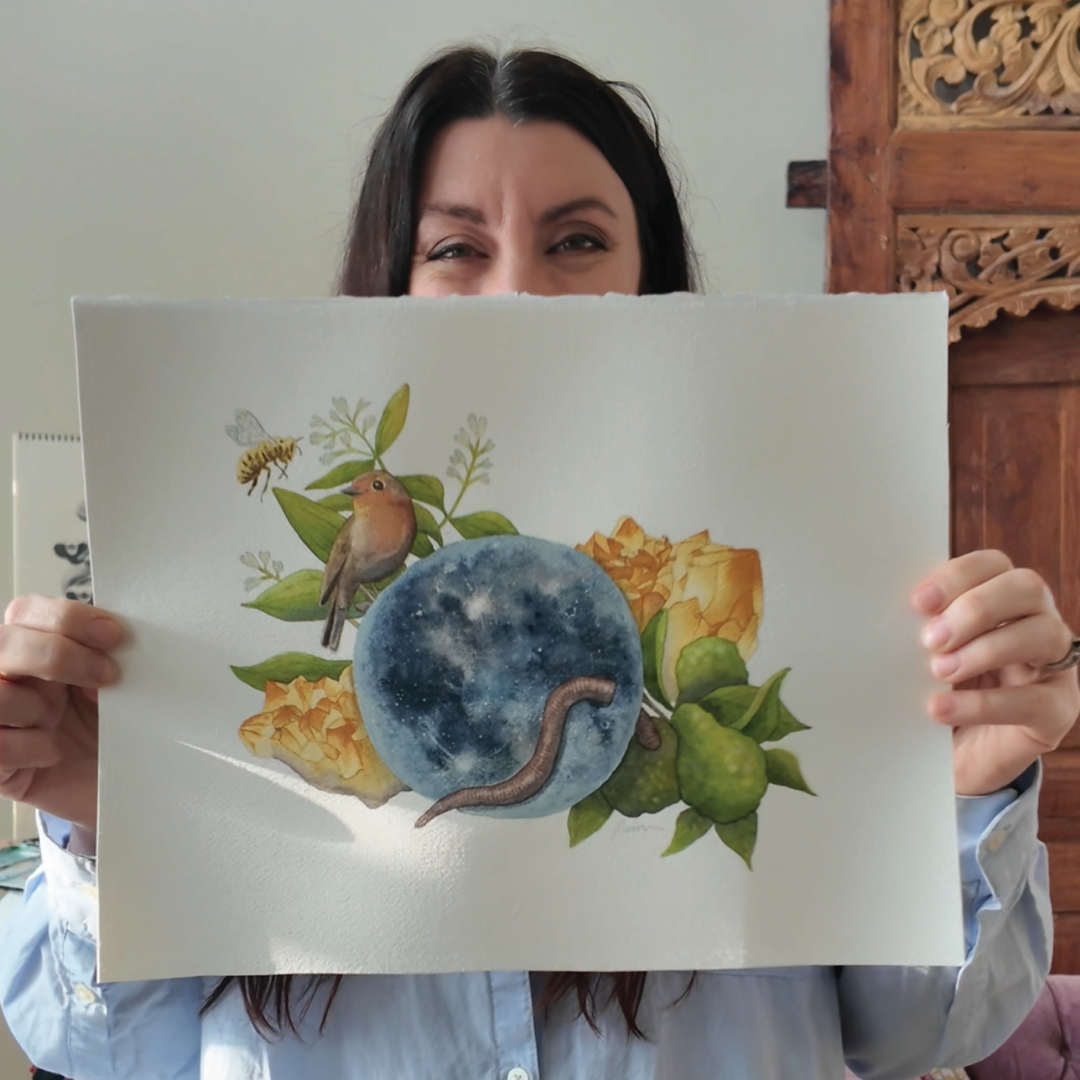 Full Worm Moon in Virgo | Original Watercolor Painting 11x14" Unframed