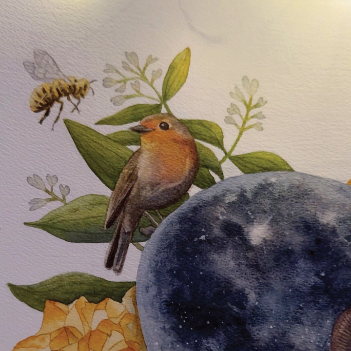 Full Worm Moon in Virgo | Original Watercolor Painting 11x14" Unframed